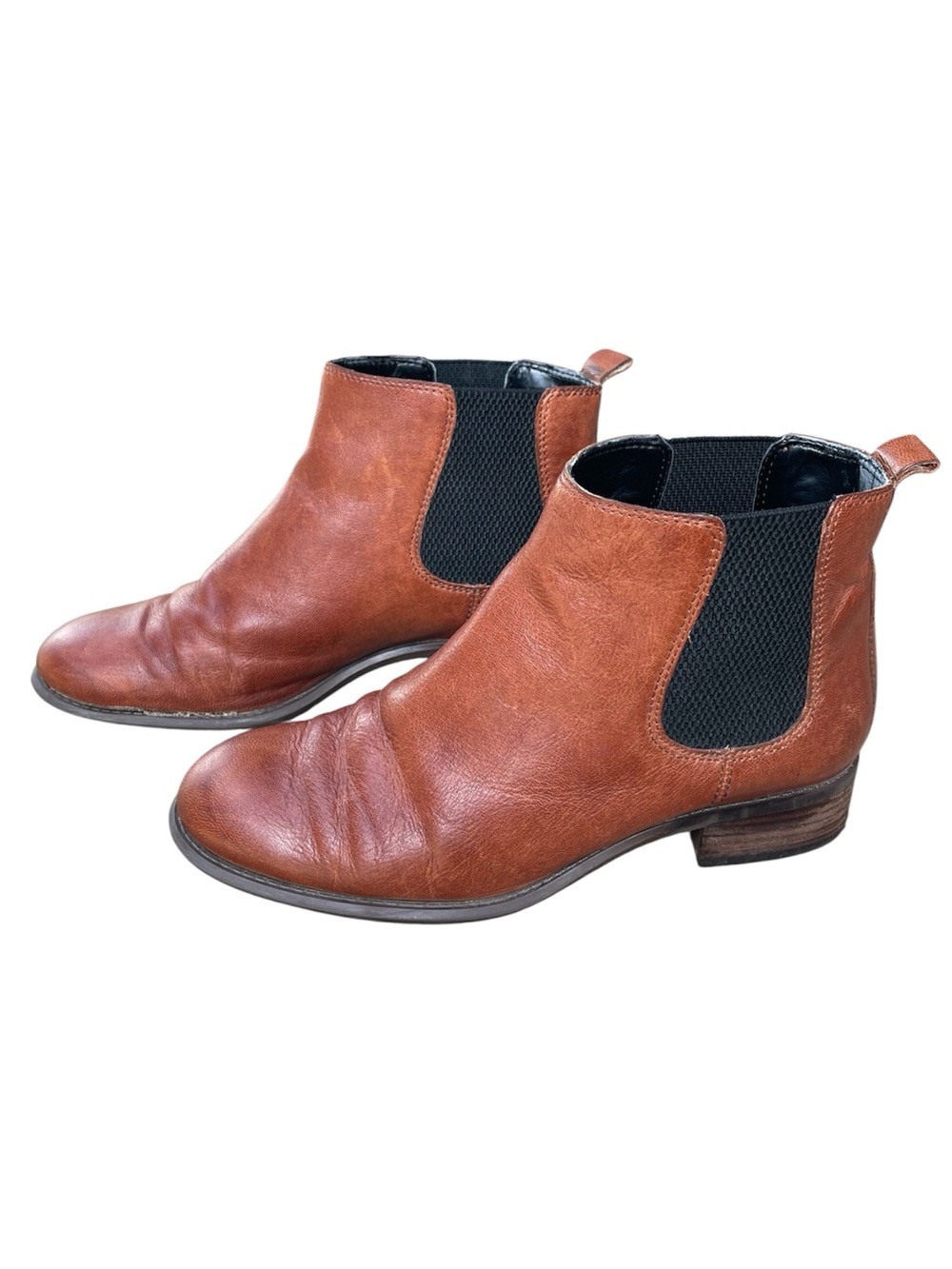 Nine West Brown Leather Chelsea Ankle Boots Wide Width 8W Stacked Heel Fall